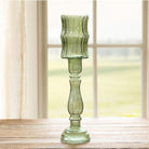 Maybelle Green Glass Candle Holder, Tall - Signastyle Boutique