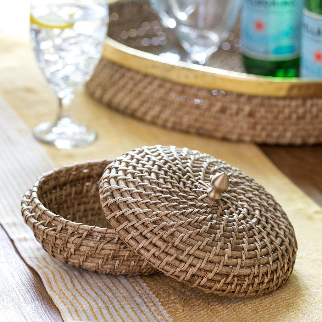 Amelia Woven Bamboo Cane Lidded Box-Home Accessories-Rustic Barn Boutique