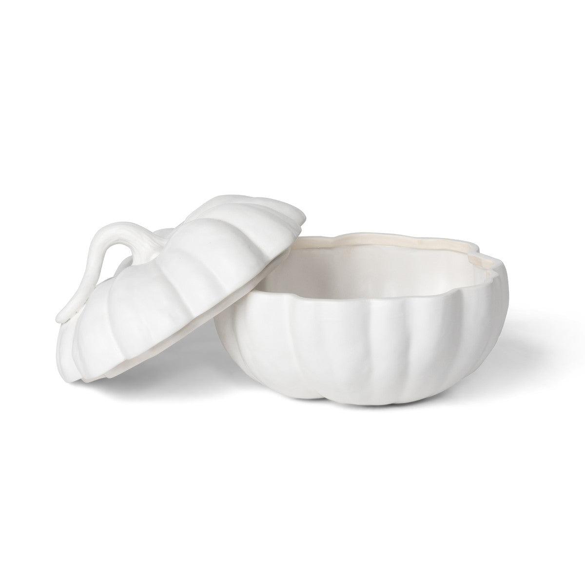 Matte White Lidded Ceramic Pumpkin Bowl Medium - Signastyle Boutique