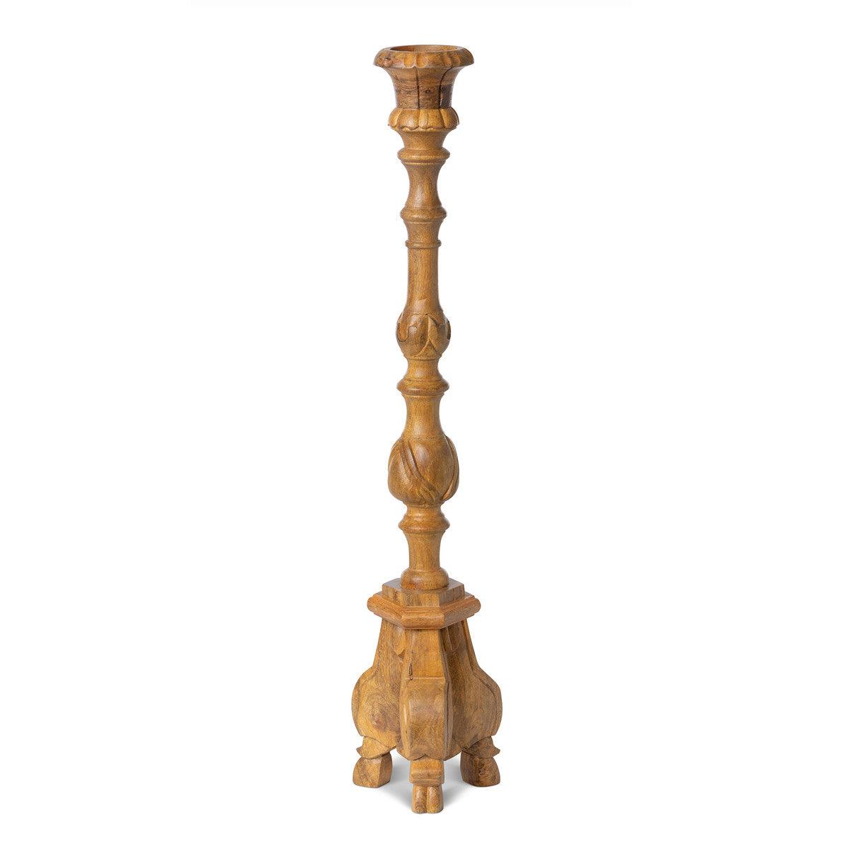 Carved Wood Pillar Candle Holder - Signastyle Boutique