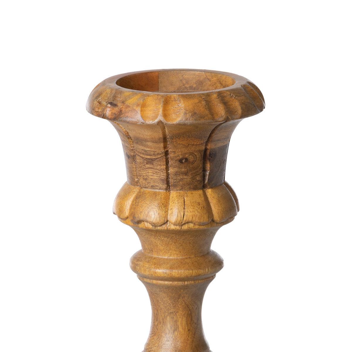 Carved Wood Pillar Candle Holder - Signastyle Boutique