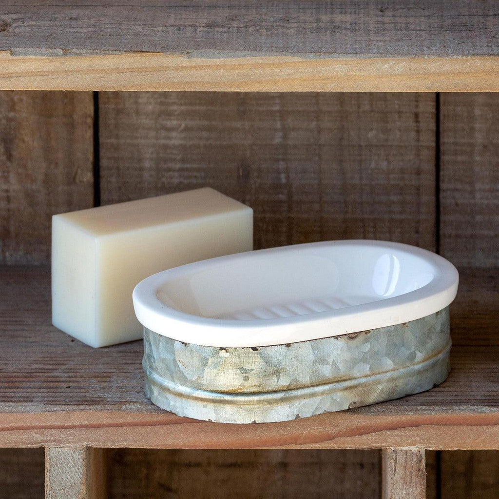 Tinwork and Porcelain Soap Dish-Home Accessories-Rustic Barn Boutique