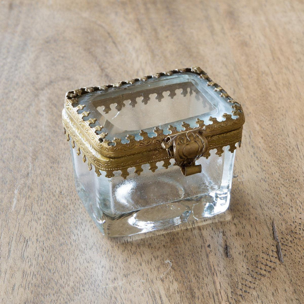 Antique Brass and Glass Pill Box-Home Accessories-Rustic Barn Boutique