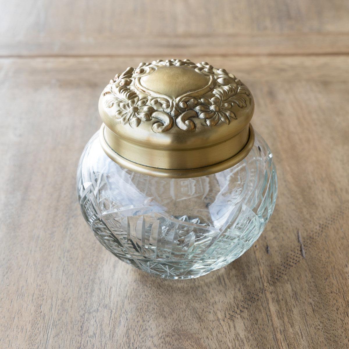 Antique Brass and Glass Pot Belly Jar - Signastyle Boutique