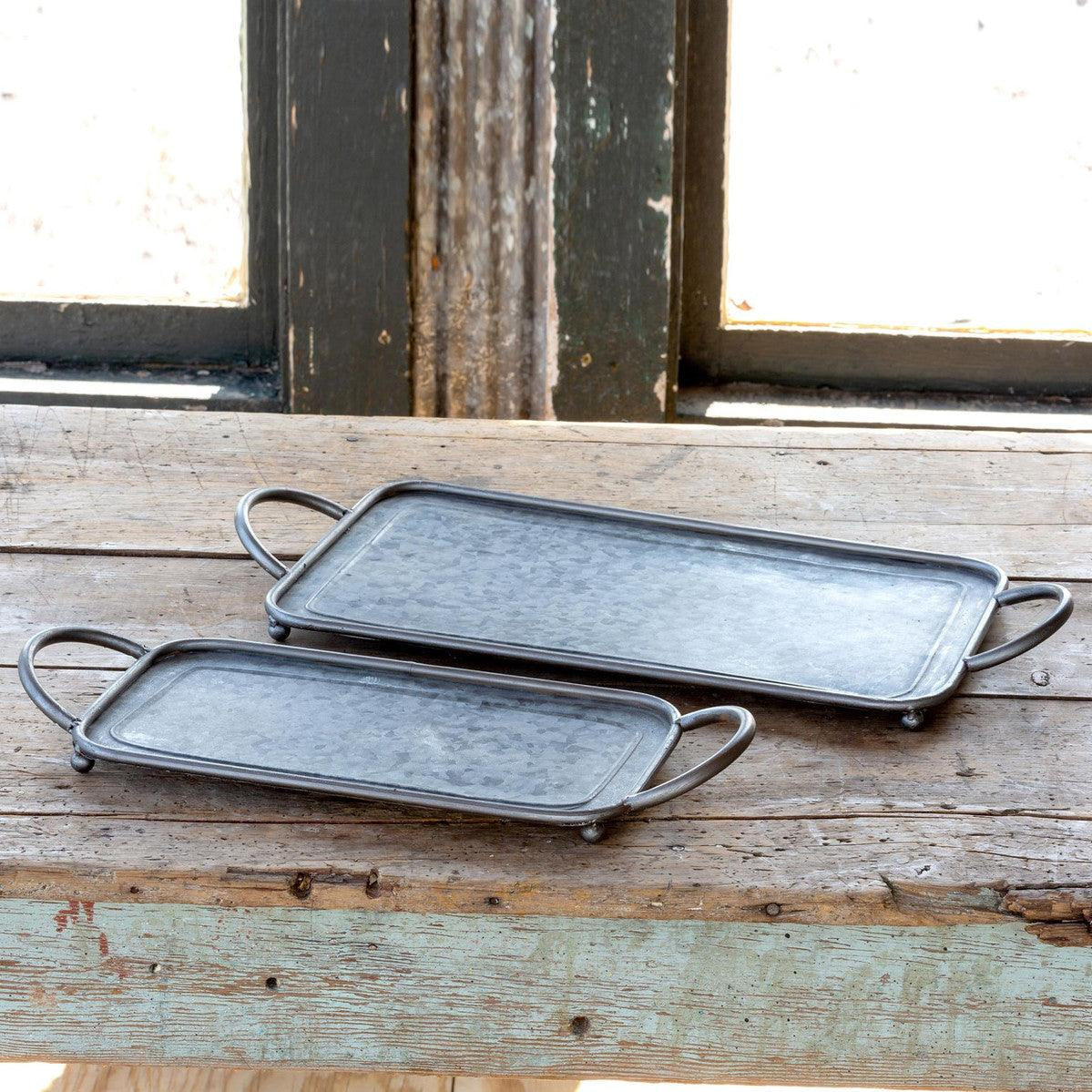 Galvanized Metal Rectangle Serving Trays, Set of 2 - Signastyle Boutique