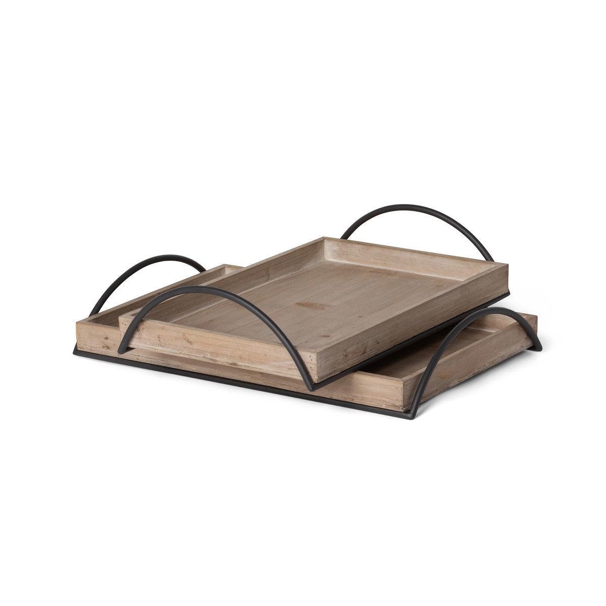 Wood Trays with Iron Handle, Set of 2 - Signastyle Boutique