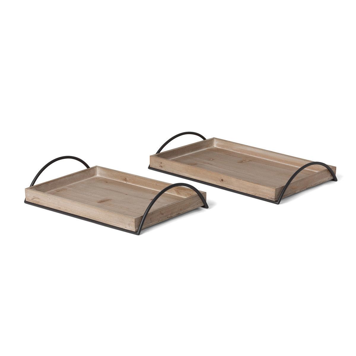 Wood Trays with Iron Handle, Set of 2 - Signastyle Boutique