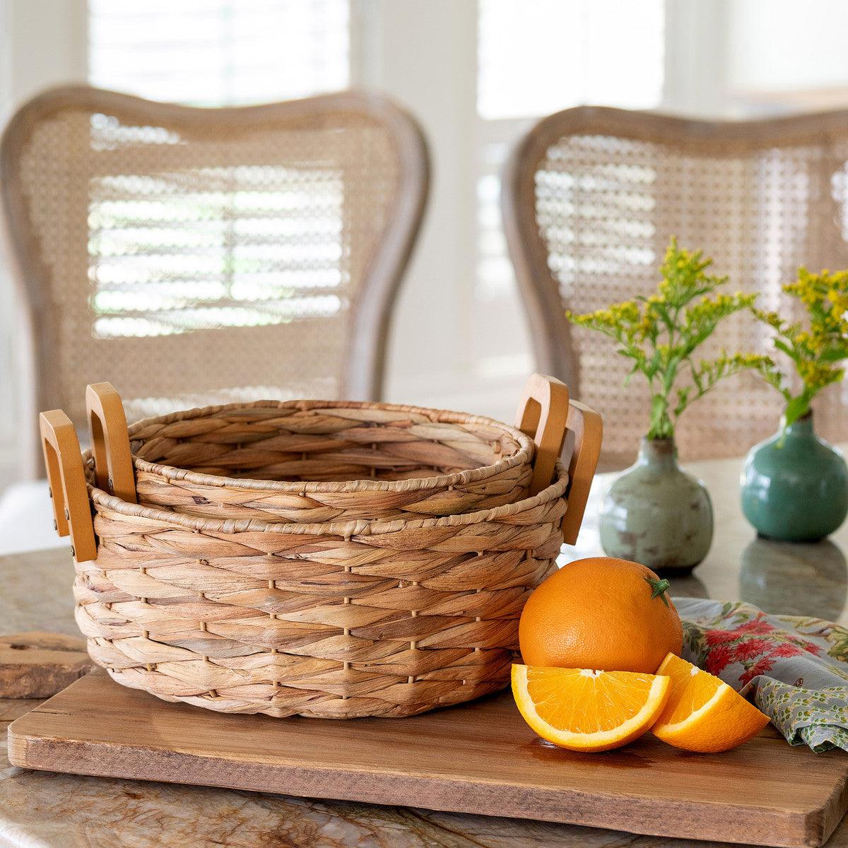 Woven Water Hyacinth Round Serving Basket - Signastyle Boutique