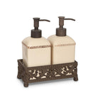Acanthus Stoneware Soap/Lotion Dispensers, Set of 2 with Base - Signastyle Boutique