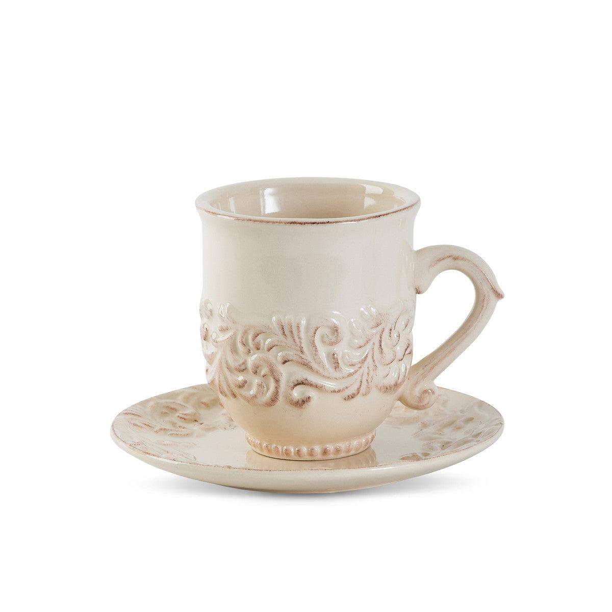 Acanthus Stoneware Cup and Saucer, Set of 4 - Signastyle Boutique