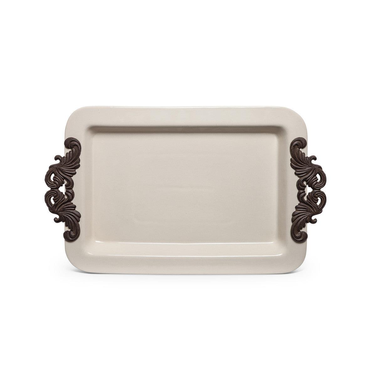 Stoneware Tray with Acanthus Pattern Handles - Signastyle Boutique