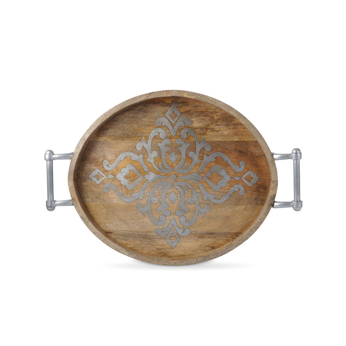 Heritage Inlay Wood Oval Tray with Handles, 25" - Signastyle Boutique