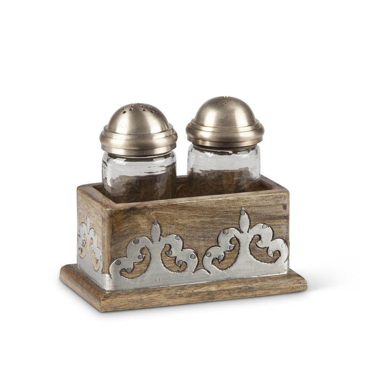 Heritage Inlay Wood Salt and Pepper Shakers, Set of 2 with Base - Signastyle Boutique