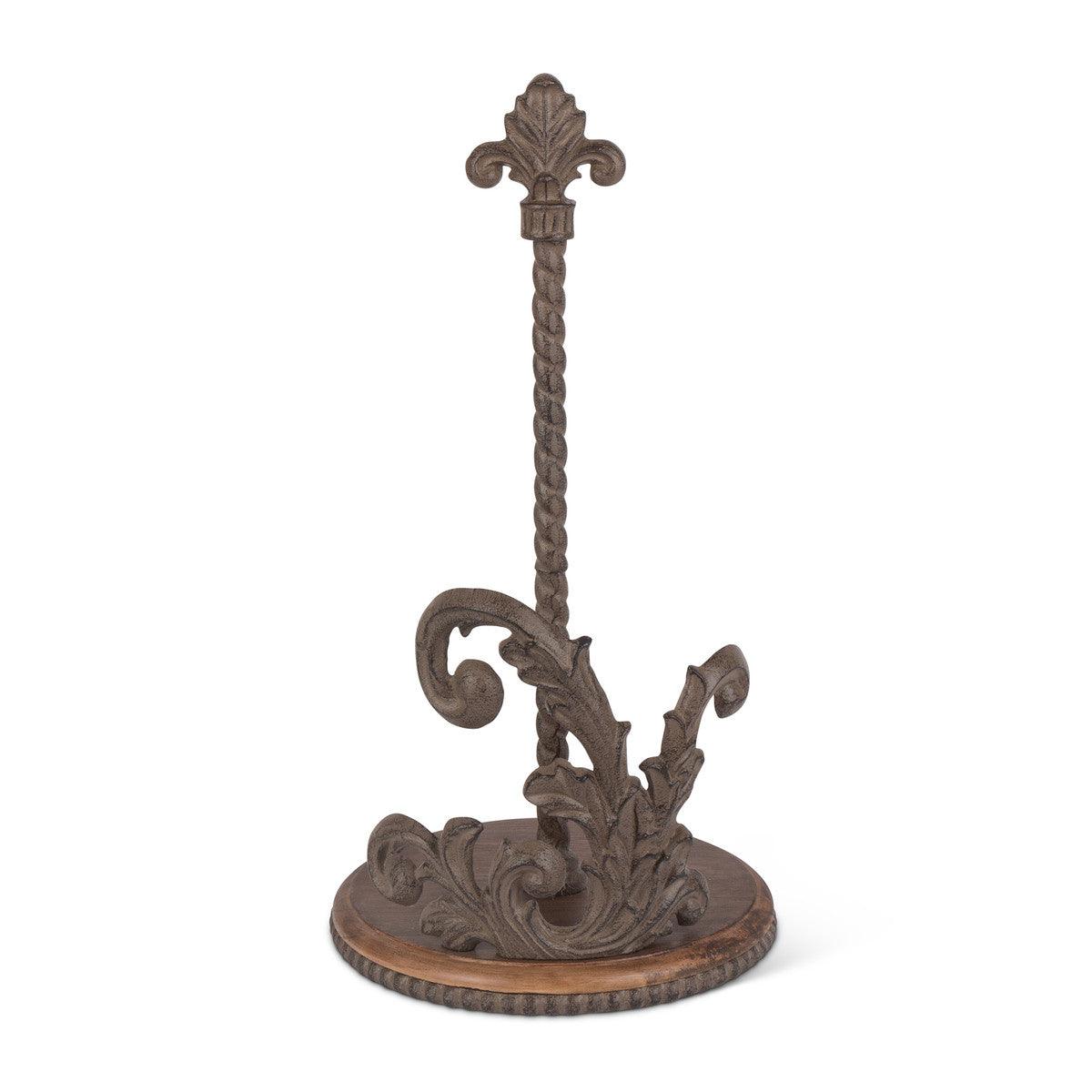 Acanthus Cast Aluminum Paper Towel Holder with Wood Base - Signastyle Boutique