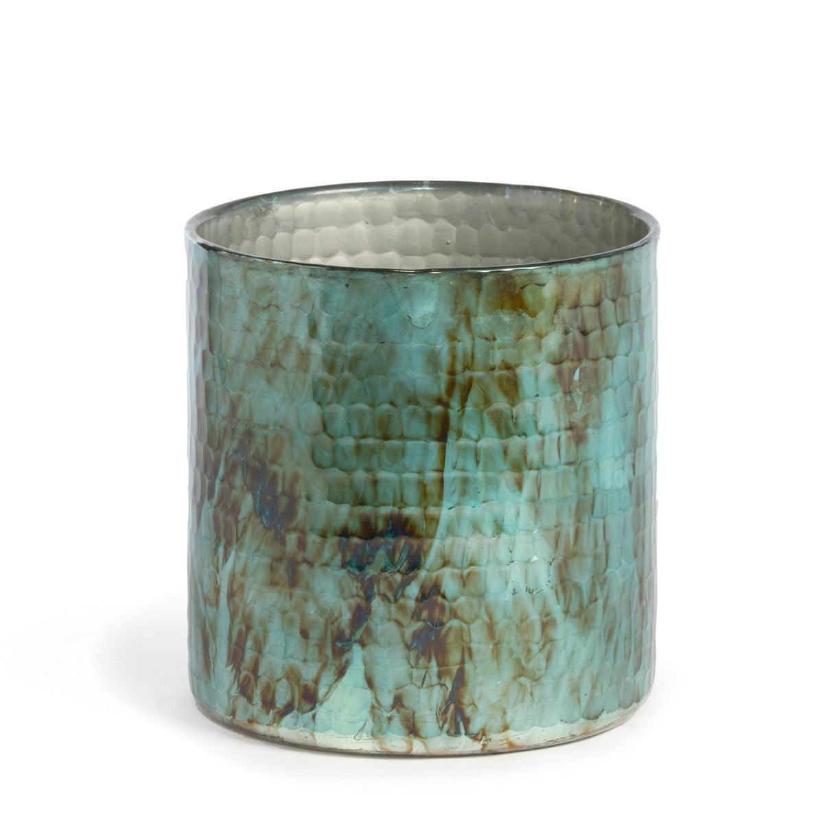 Hammered Pattern Glass Hurricane, Teal - Signastyle Boutique