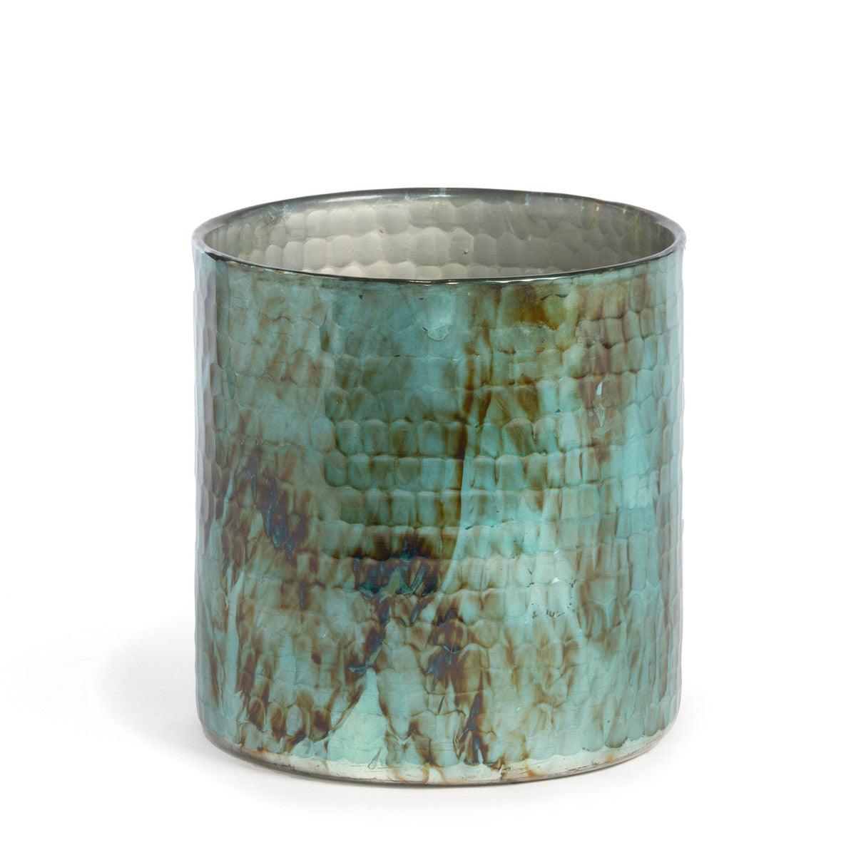Hammered Pattern Glass Hurricane, Teal - Signastyle Boutique