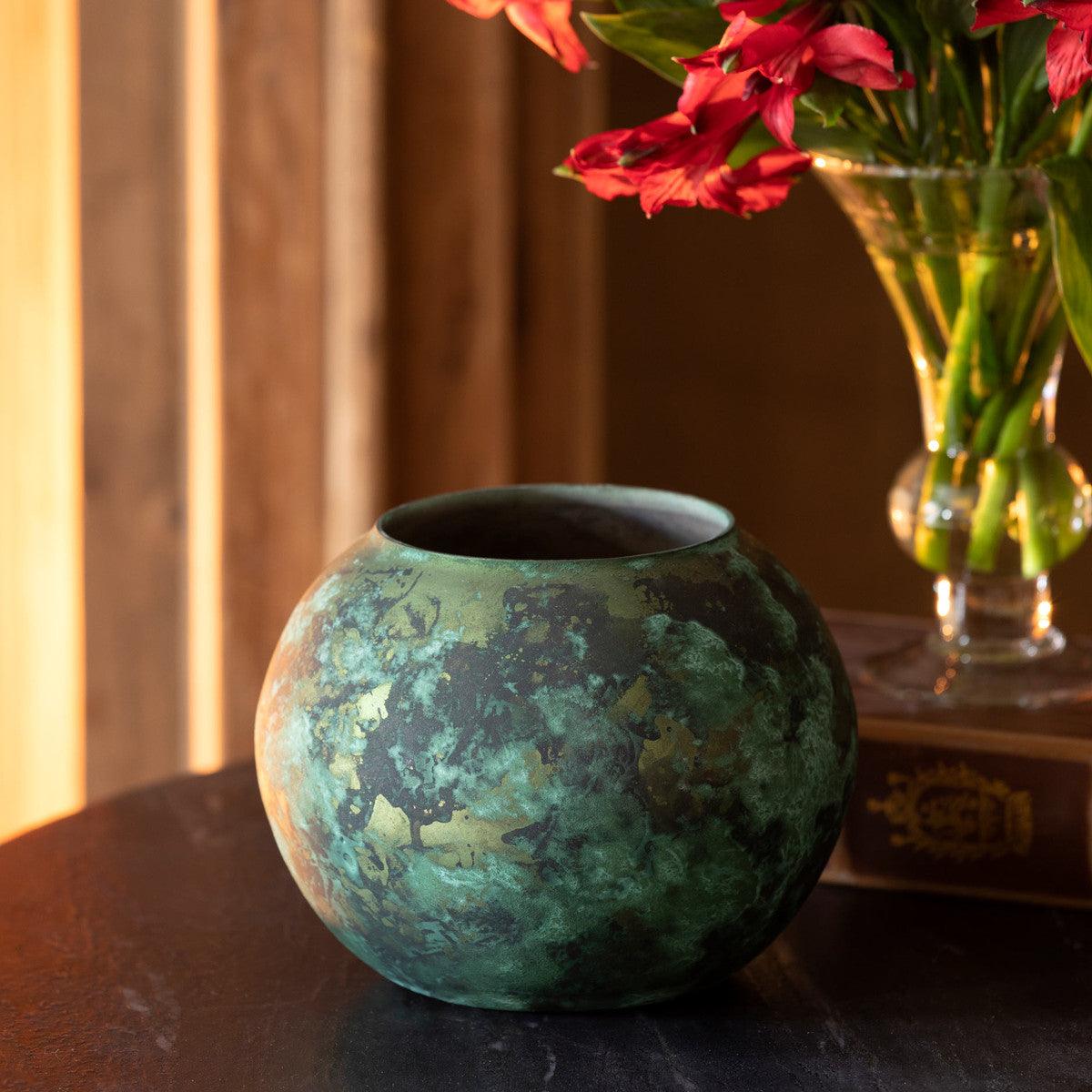 Marbled Finish Glass Round Vase - Signastyle Boutique
