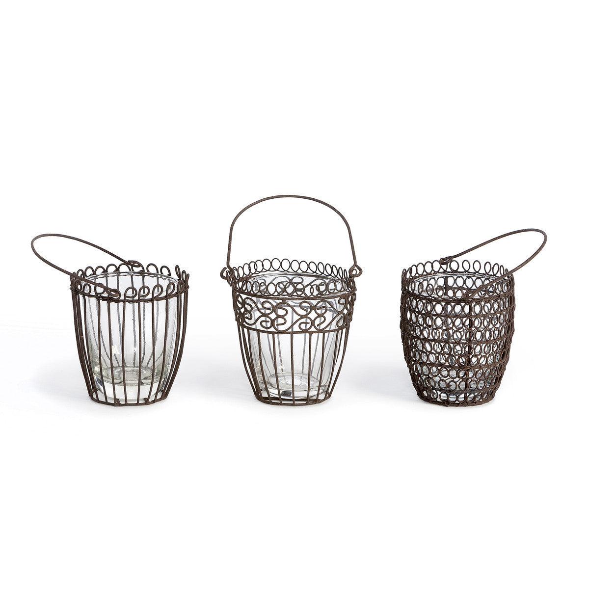 Sculpted Wire Votive Basket, 3 Assorted Styles, Set of 3 - Signastyle Boutique