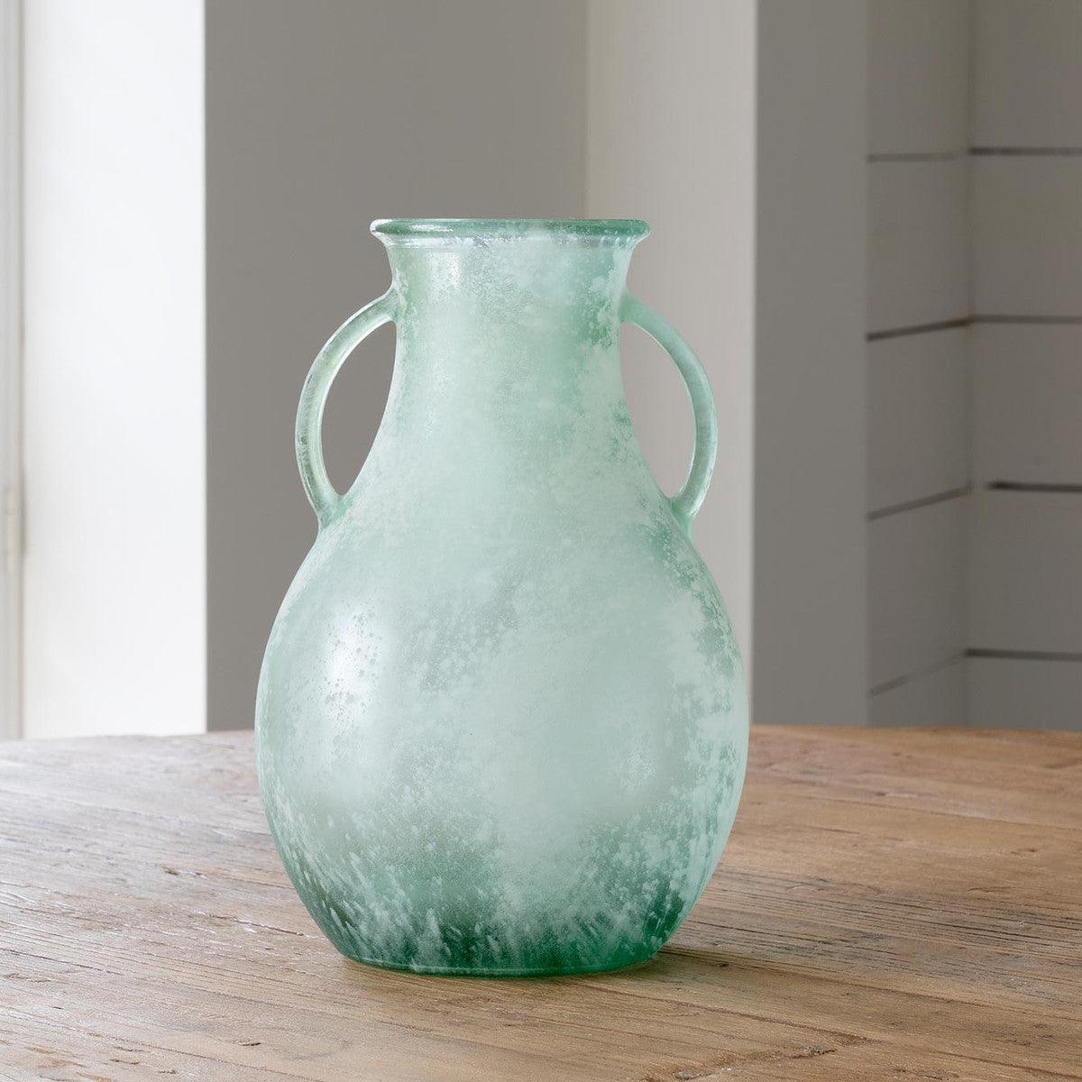 Glass Vase with Handles, Frosted Seafoam, Large - Signastyle Boutique