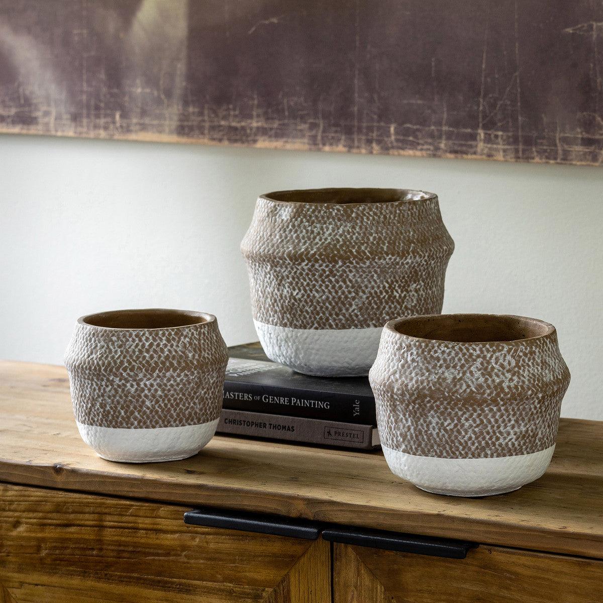 Woven Pattern Cement Pot, Small - Signastyle Boutique