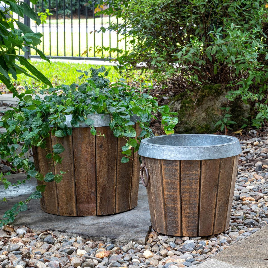 Galvanized Lined Wooden Planters-Containers-Rustic Barn Boutique