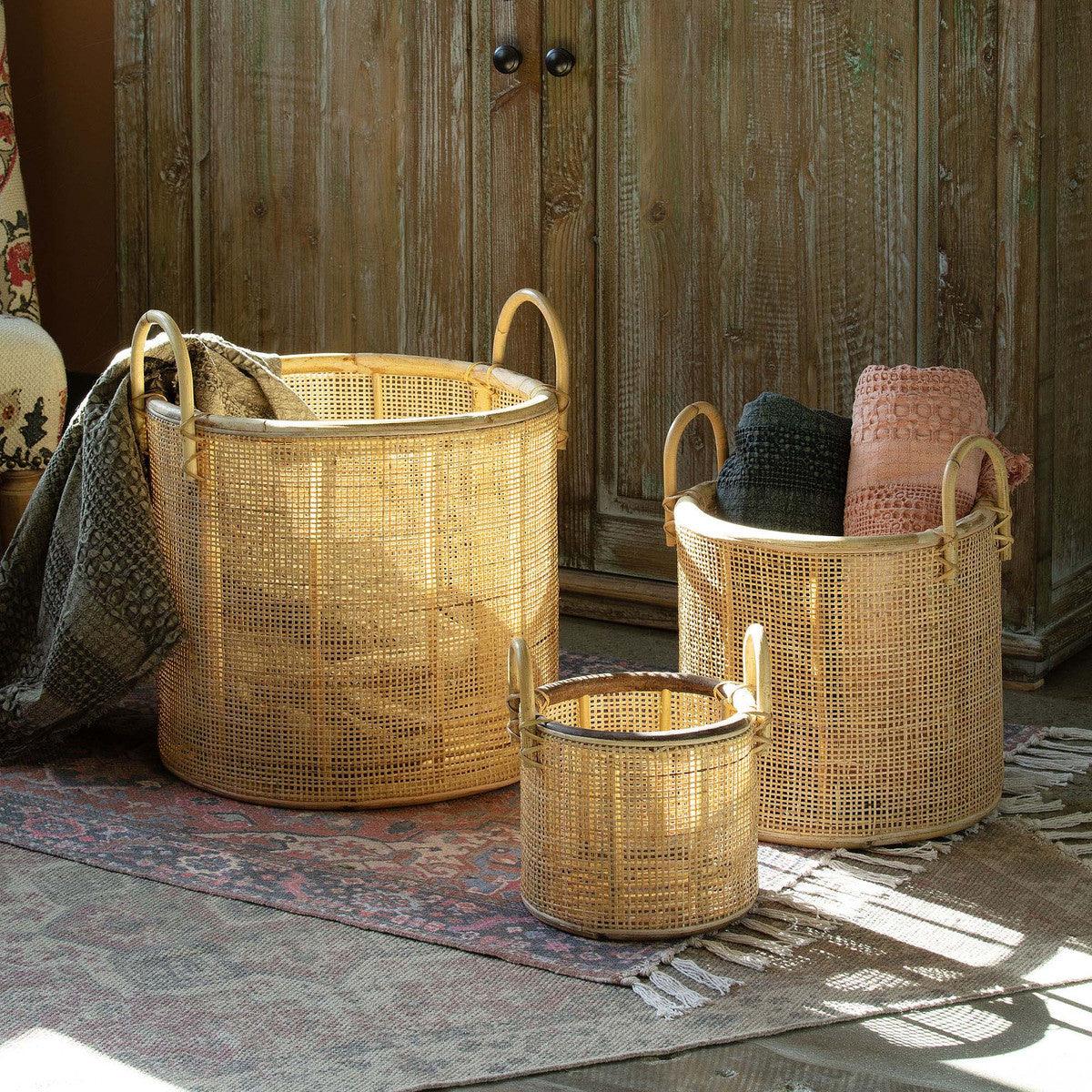 Woven Rattan Baskets with Handles, Set of 3 - Signastyle Boutique