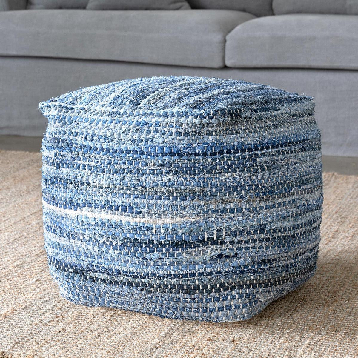 Woven Recycled Denim Pouf - Signastyle Boutique
