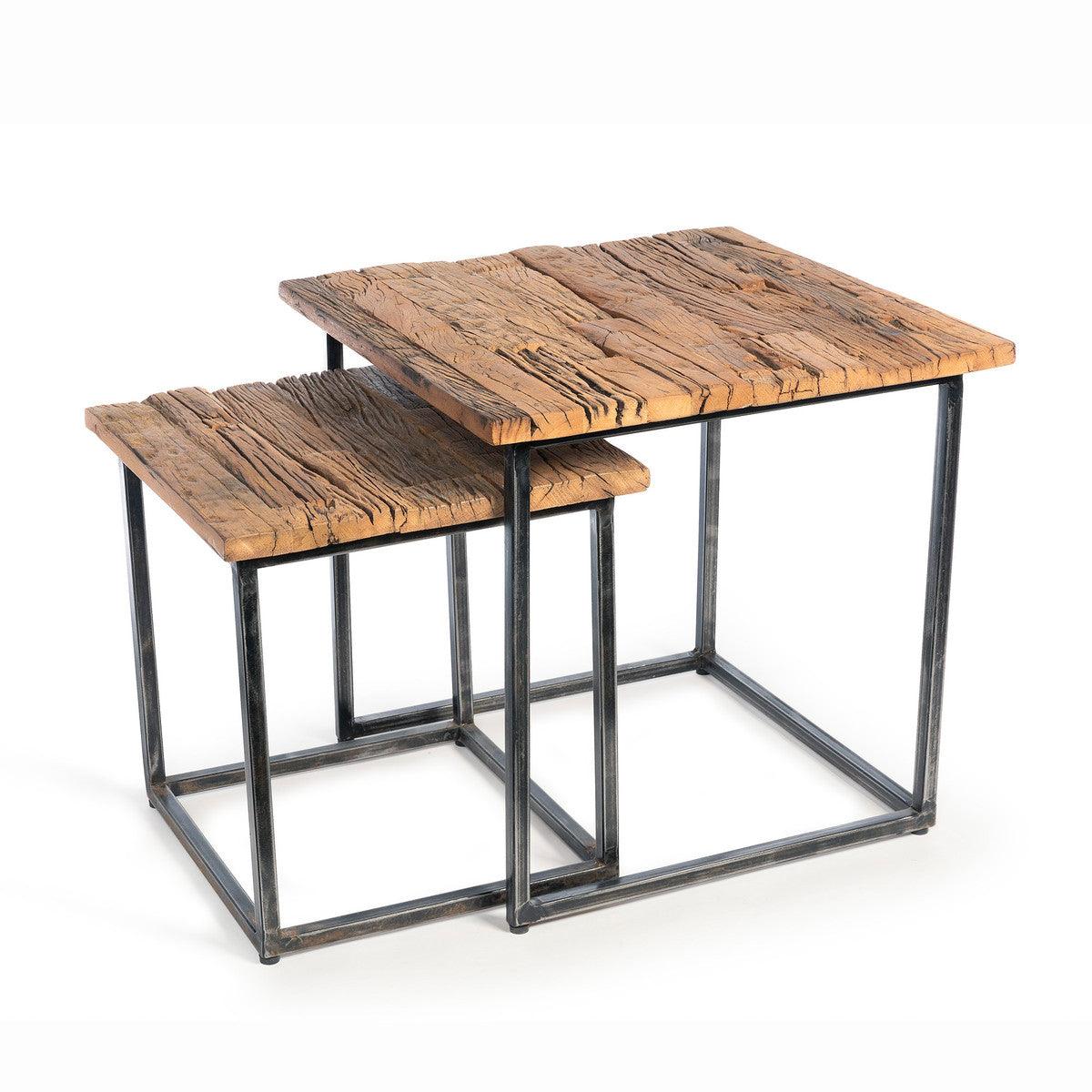 Railway Wood and Iron Nested Side Tables, Set of 2 - Signastyle Boutique