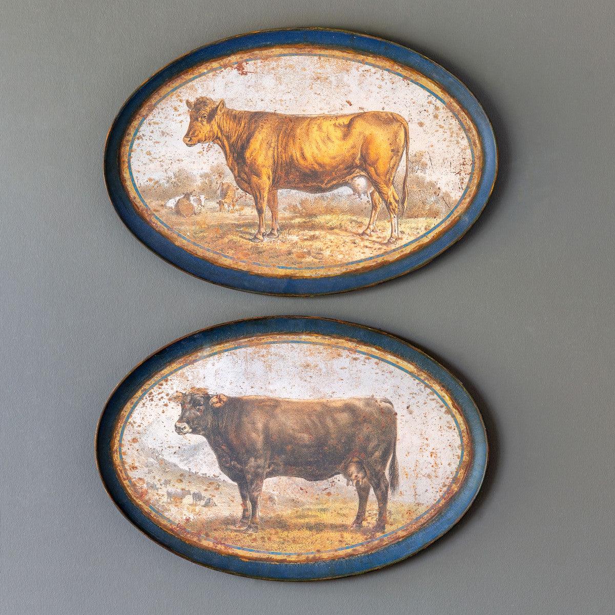 Aged Brown Cows Decorative Hanging Trays, 2 Assorted Styles - Signastyle Boutique