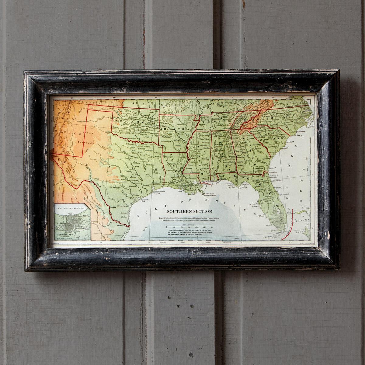 Framed Map of the South - Signastyle Boutique