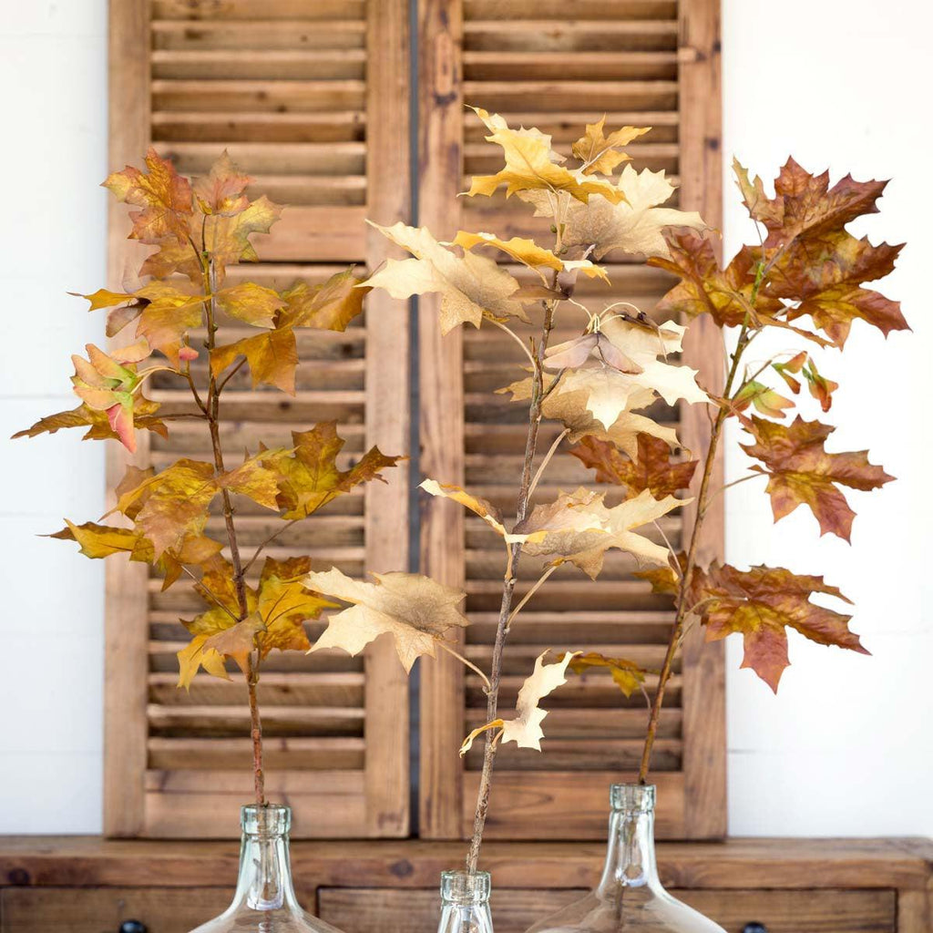 Crafted Autumn Leaves Stem Collection, Set of 12, 3 Assorted Colors-Floral-Rustic Barn Boutique