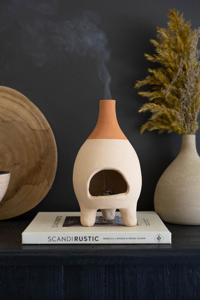 Ivory-dipped Tabletop Clay Chiminea Incense Burner - Signastyle Boutique