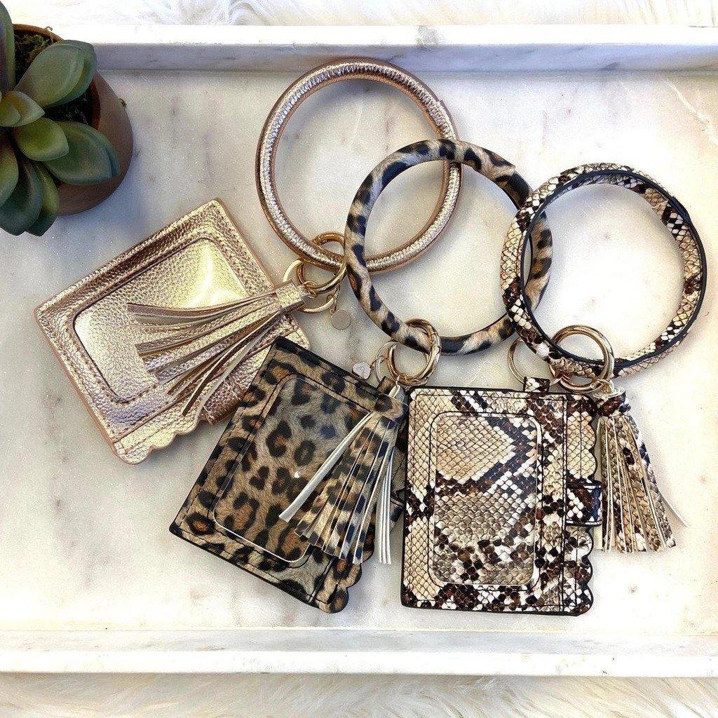 Keychain Wallet // Cardholder With Bangle & Tassel - Leopard - Signastyle Boutique