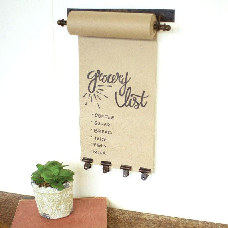 Hanging Note Roll with 4 Antique Brass Finish Clips - 22in-Art & Wall Decor-Rustic Barn Boutique