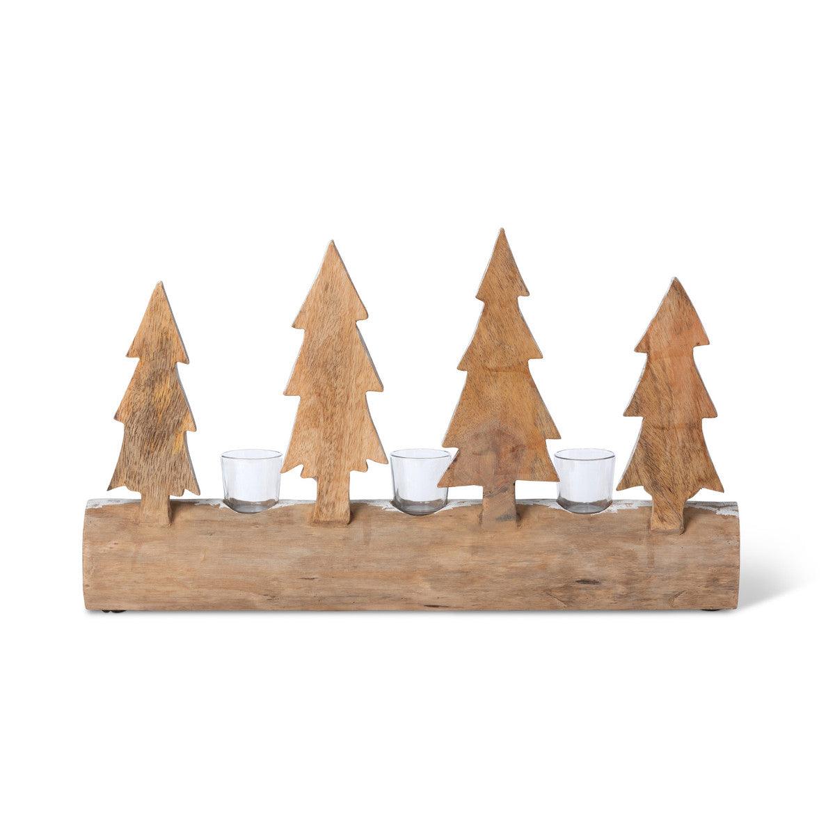 Carved Wood Fir Forest Votive Holder - Signastyle Boutique