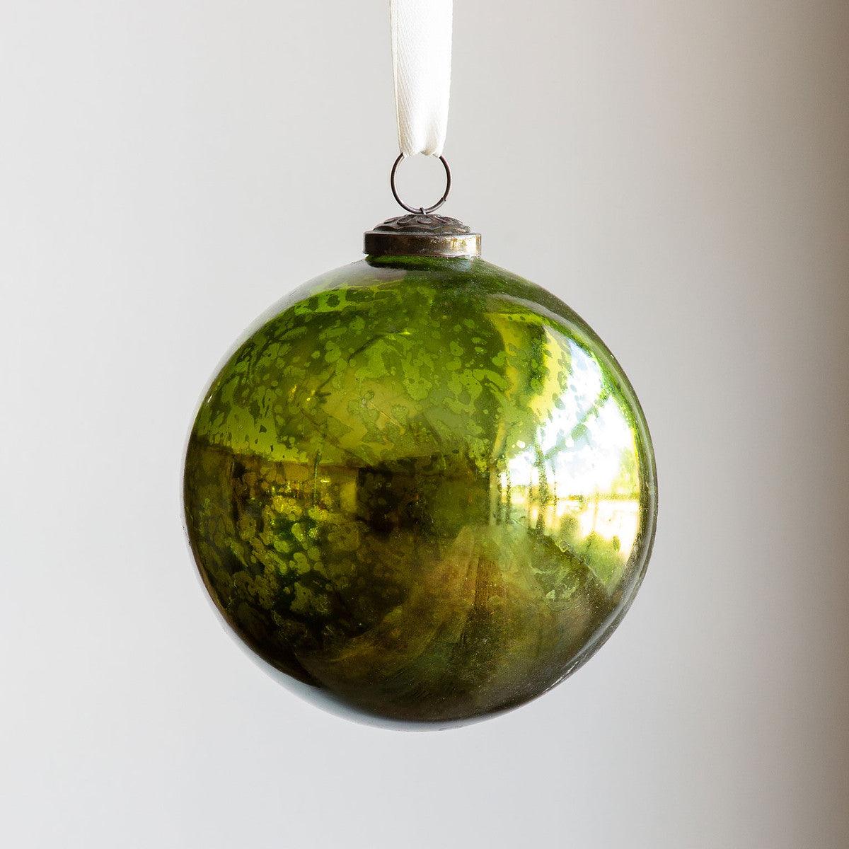 Antique Mercury Glass Ball Ornament, Citrus Green, Large - Signastyle Boutique