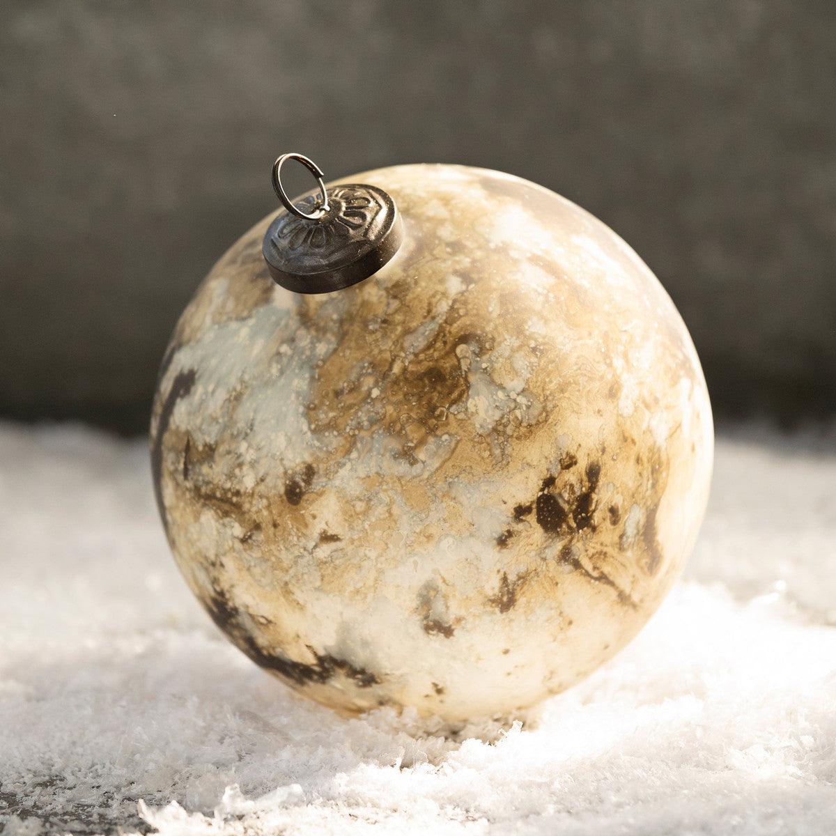 Brown Marble Pattern Mercury Glass Ball Ornament, Large - Signastyle Boutique
