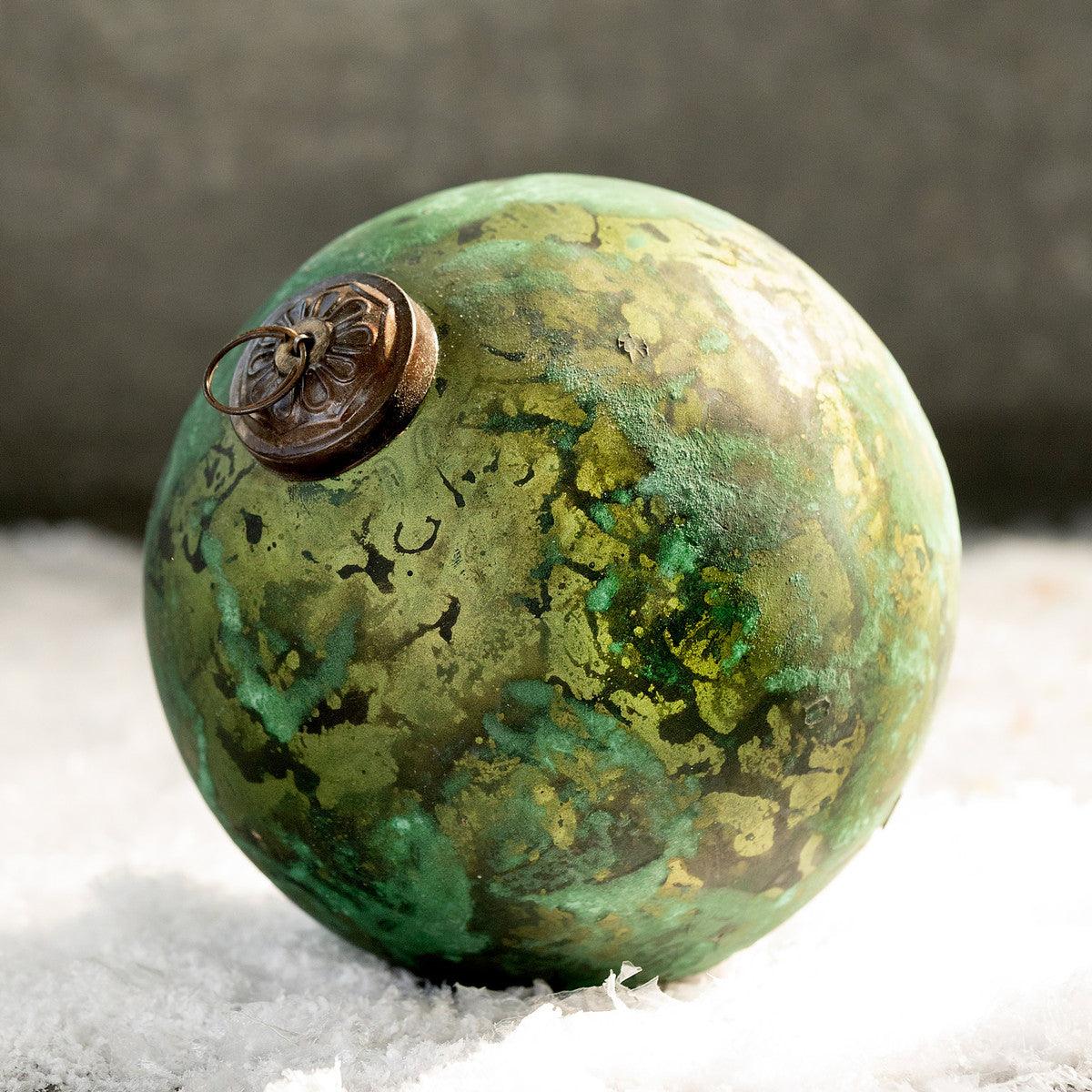 Green Marble Finish Glass Ball Ornament, Large - Signastyle Boutique