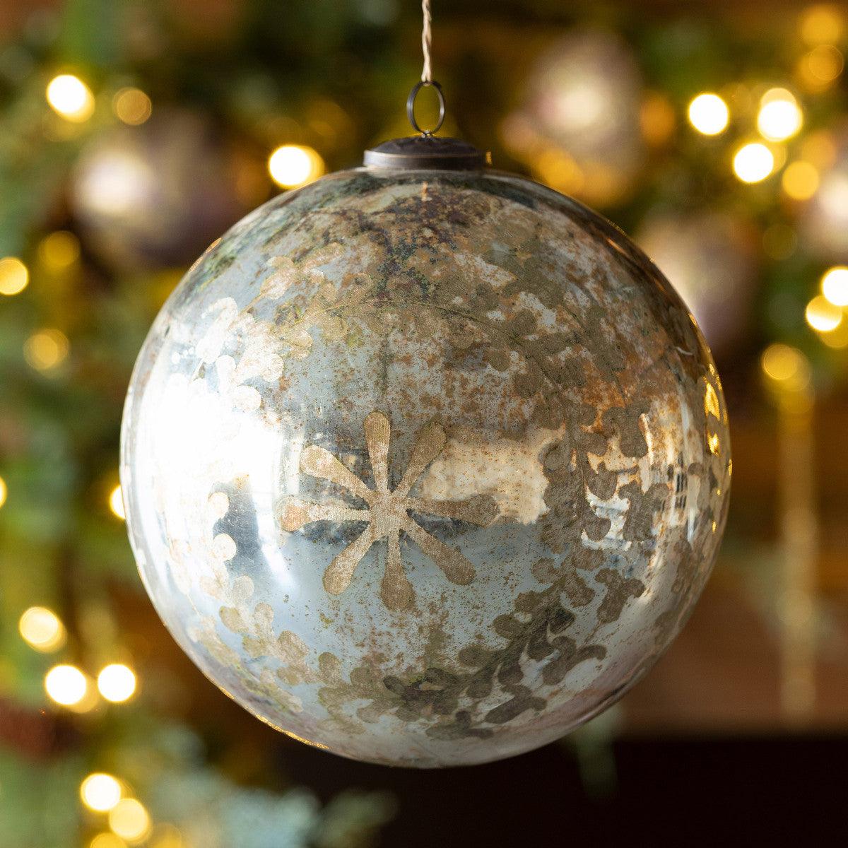 Chateau Etched Mercury Glass Ball Ornament Large - Signastyle Boutique
