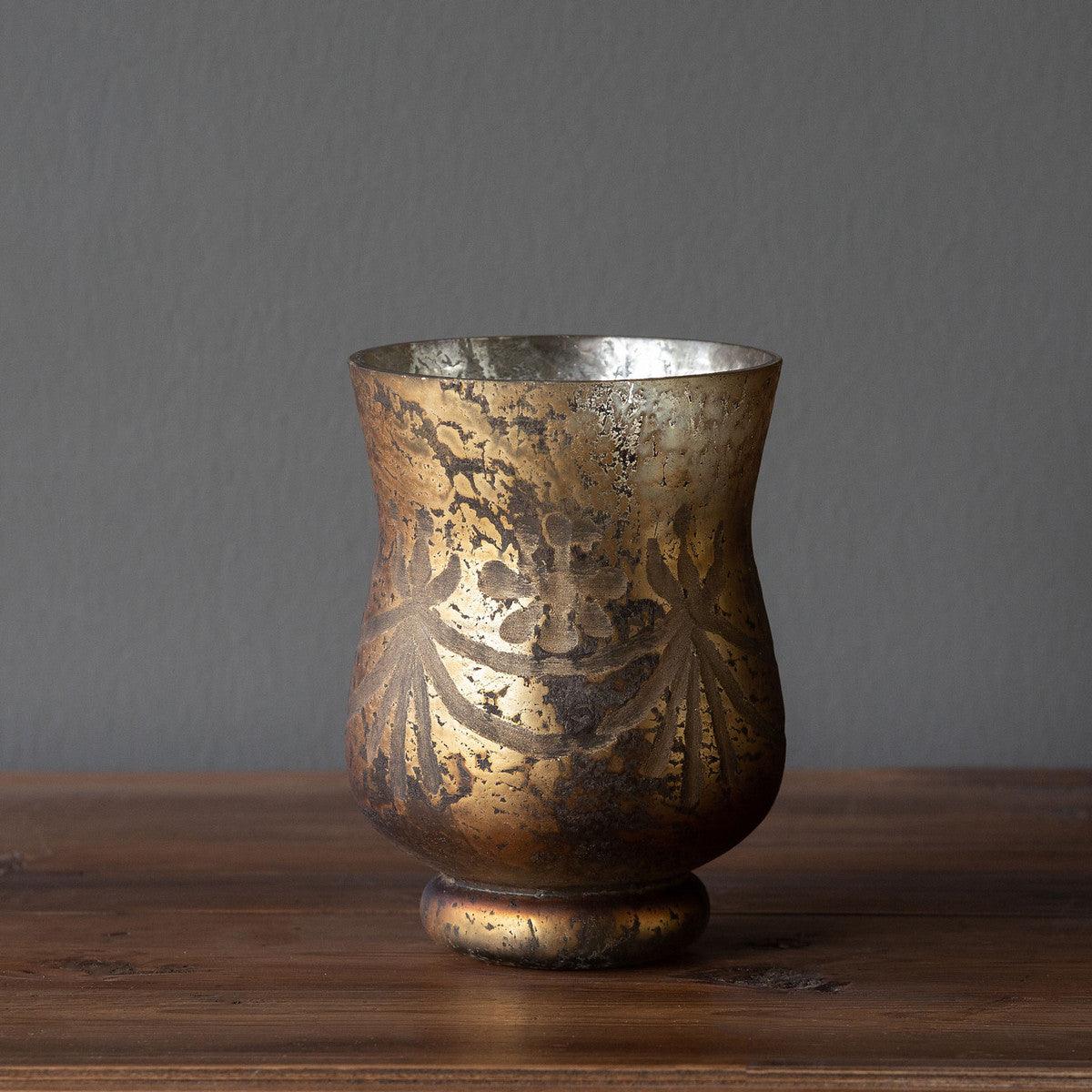 Antique Bronze Etched Pattern Hurricane, Small - Signastyle Boutique