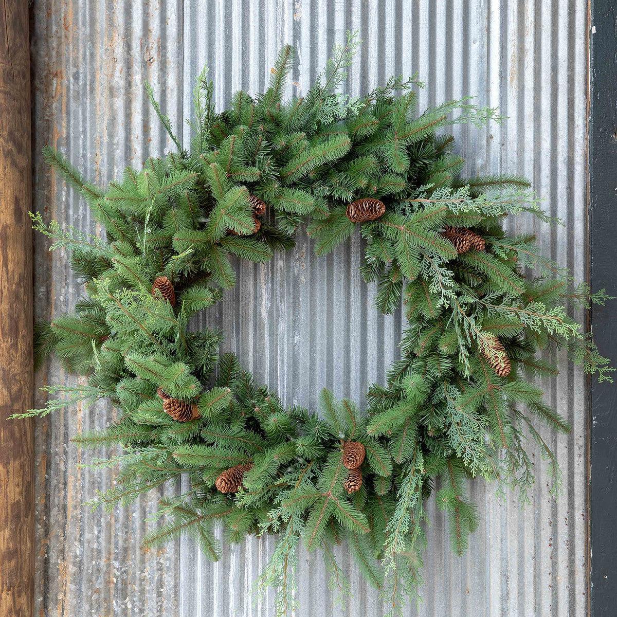 Mixed Evergreen Wreath with LED Lights - Signastyle Boutique
