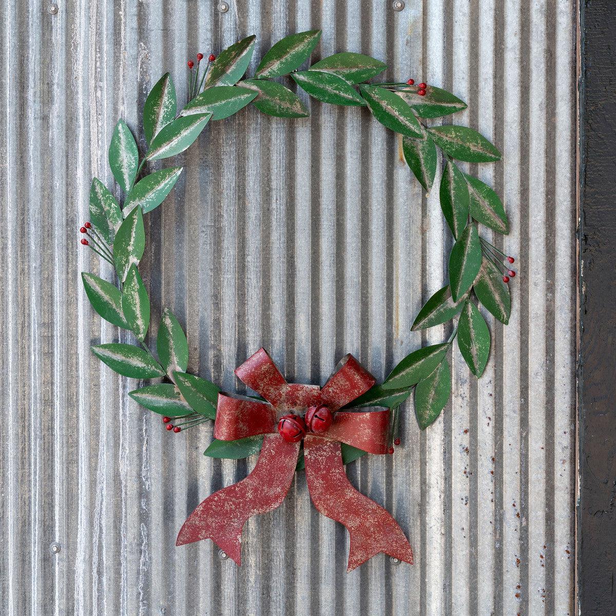 Painted Metal Bay Leaf Wreath with Bow - Signastyle Boutique