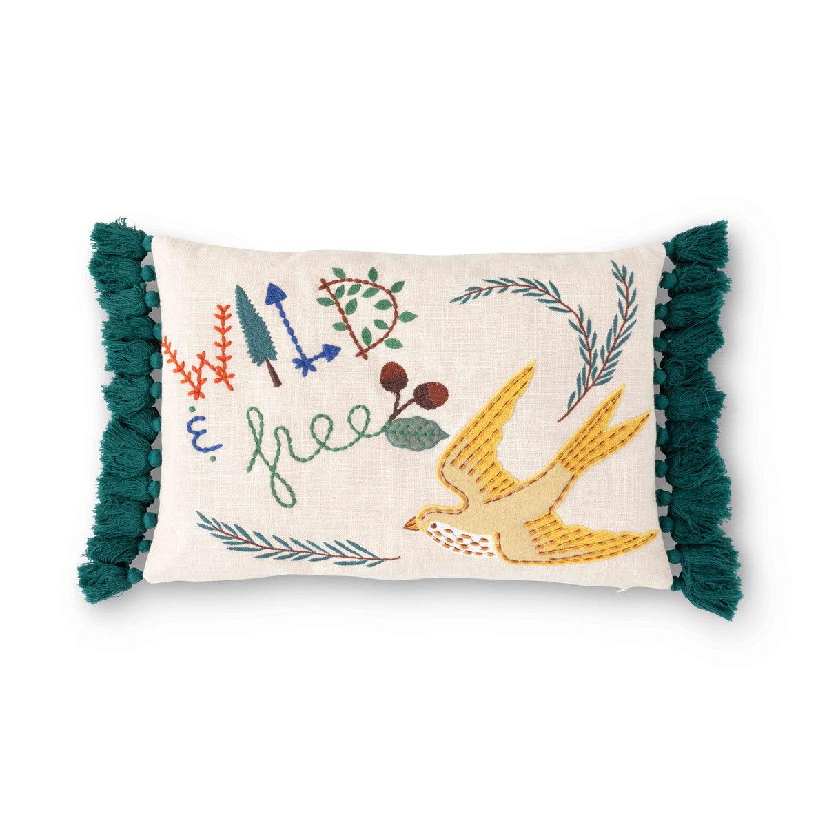 "Free" Bird Appliqued Cotton Pillow - Signastyle Boutique