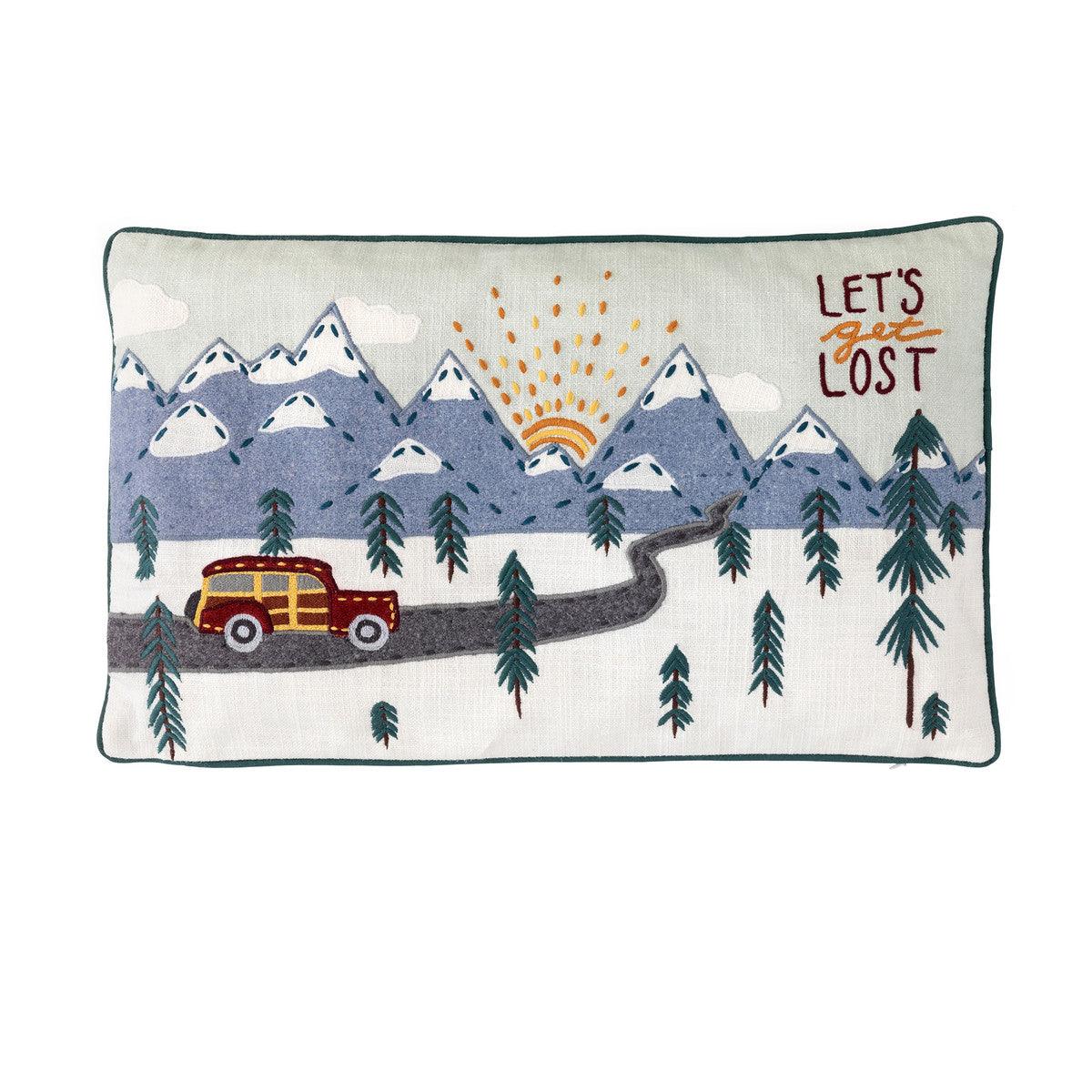 "Let's Get Lost" Appliqued Cotton Pillow - Signastyle Boutique