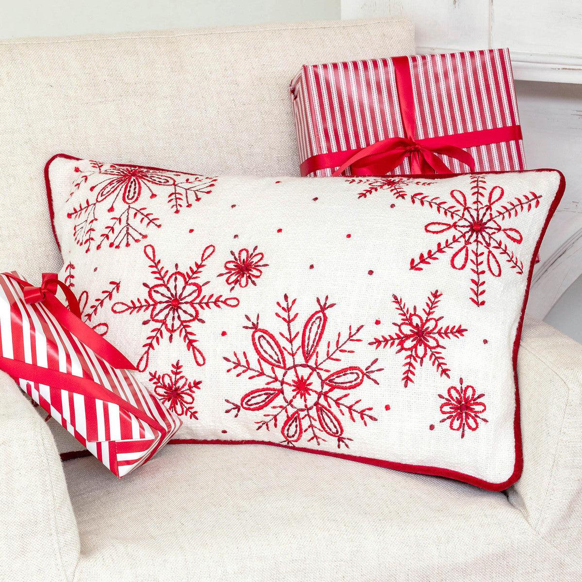Snowflake Embroidered Cotton Pillow - Signastyle Boutique