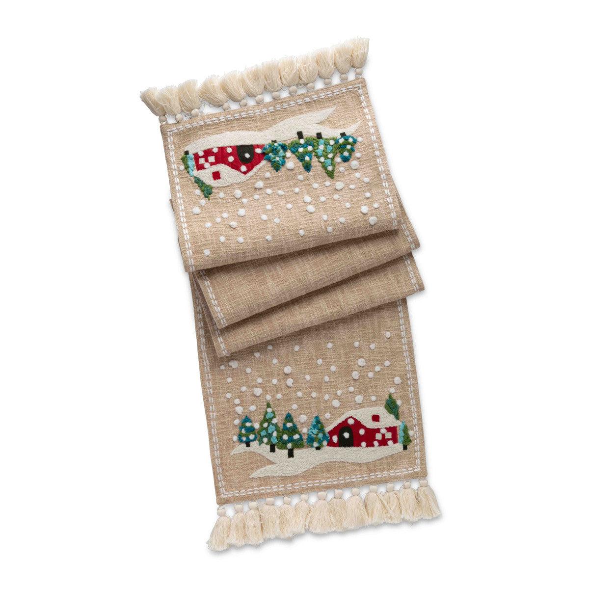 Winter Cottage Embroidered Table Runner - Signastyle Boutique
