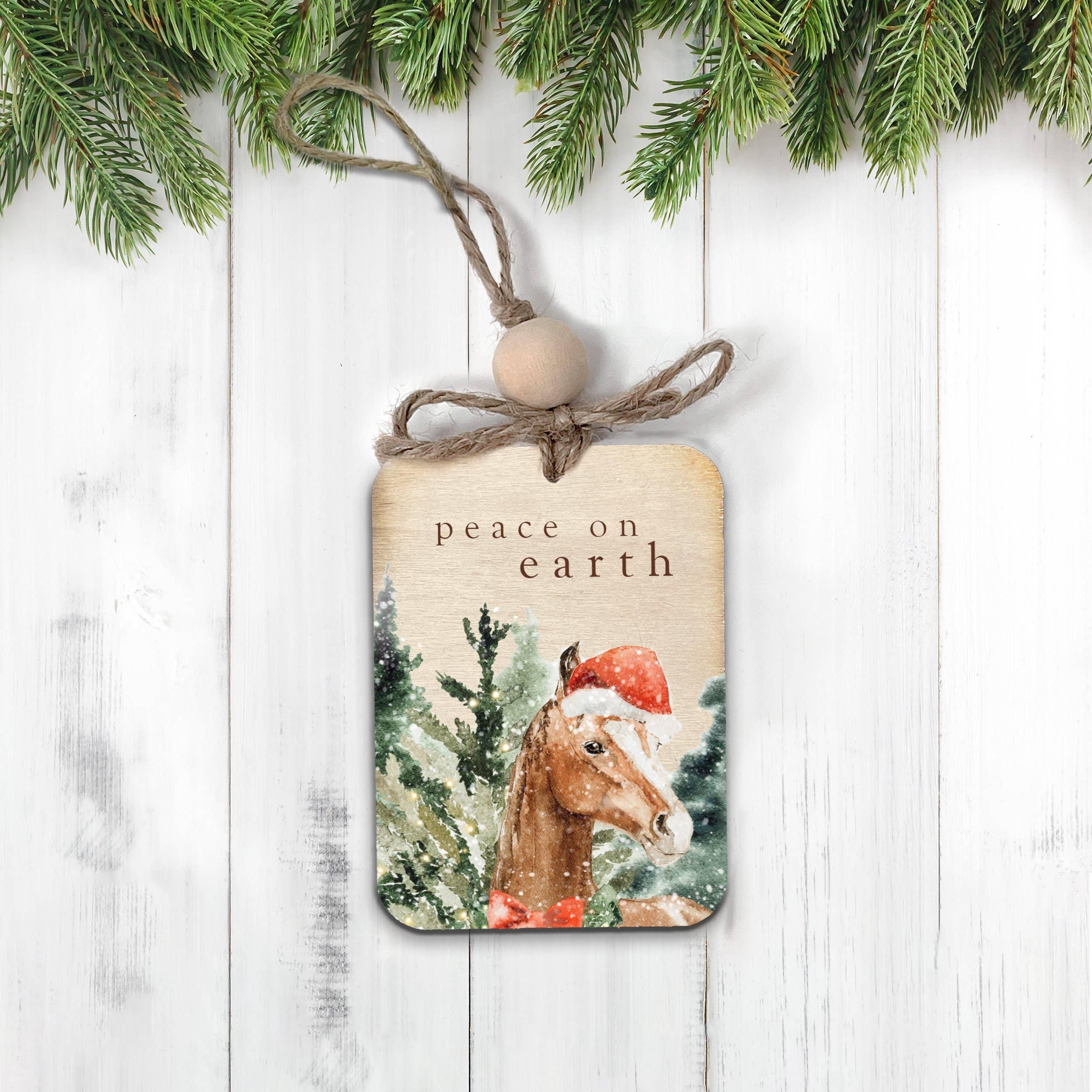 Adorable Rustic Peace on Earth Horse Christmas Snow Wood Ornament - Signastyle Boutique