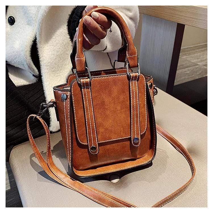 Contrast Stitch Top Handle Bag-Handbags-Rustic Barn Boutique