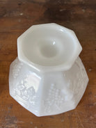 Vintage White Milk Glass Pedestal Fruit Bowl with Grape Vine Design - Signastyle Boutique