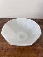 Vintage White Milk Glass Pedestal Fruit Bowl with Grape Vine Design - Signastyle Boutique